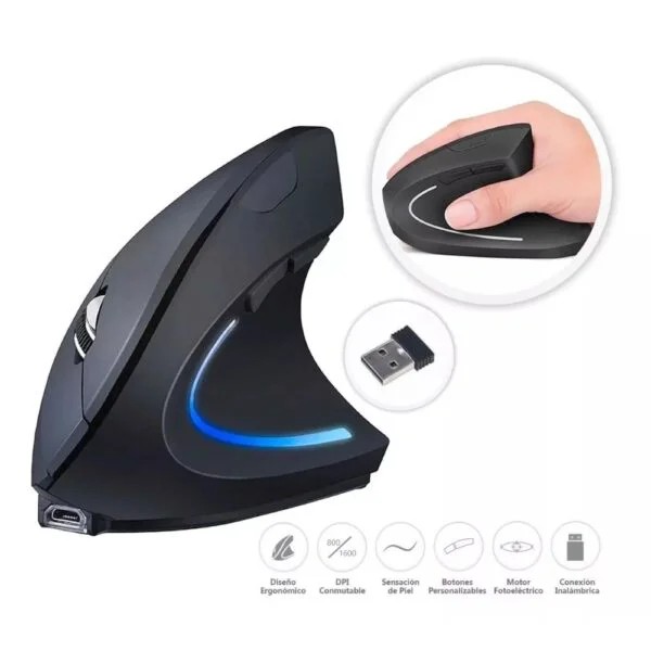 Mouse Ergonómico Inalambrico Recargable Jertech JR322 - Imagen 5